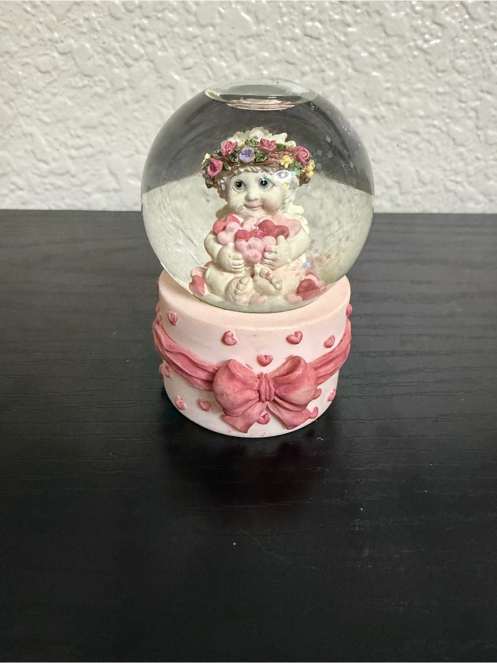 Pink Cherub Heart Snow Globe Decorative Accent